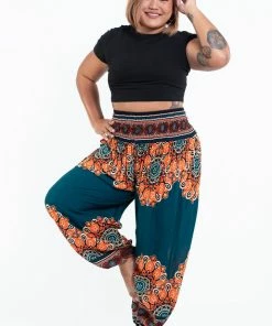 HaremPants.com Plus Size Peony Mandalas Women's Harem Pants In Teal