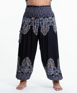 HaremPants.com Plus Size Floral Vines Women's Harem Pants In Black
