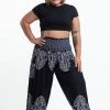 HaremPants.com Plus Size Floral Vines Women's Harem Pants In Black