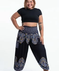HaremPants.com Plus Size Floral Vines Women's Harem Pants In Black