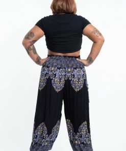 HaremPants.com Plus Size Floral Vines Women's Harem Pants In Black