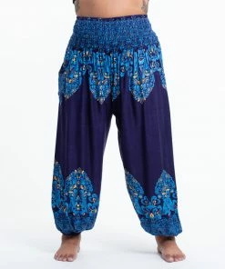 HaremPants.com Plus Size Floral Vines Women's Harem Pants In Blue