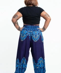 HaremPants.com Plus Size Floral Vines Women's Harem Pants In Blue