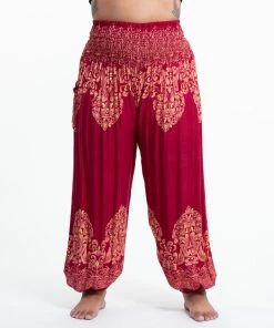 HaremPants.com Plus Size Floral Vines Women's Harem Pants In Red