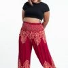 HaremPants.com Plus Size Floral Vines Women's Harem Pants In Red
