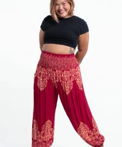 HaremPants.com Plus Size Floral Vines Women's Harem Pants In Red