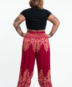 HaremPants.com Plus Size Floral Vines Women's Harem Pants In Red