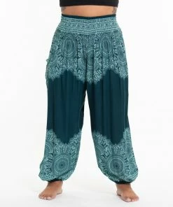 HaremPants.com Plus Size Floral Mandalas Women's Harem Pants In Teal