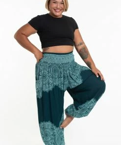 HaremPants.com Plus Size Floral Mandalas Women's Harem Pants In Teal