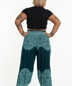 HaremPants.com Plus Size Floral Mandalas Women's Harem Pants In Teal