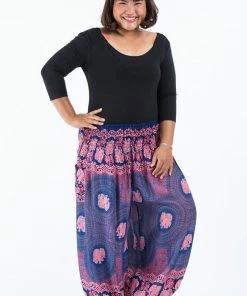 HaremPants.com Plus Size Mandala Elephant Women's Elephant Pants In Blue