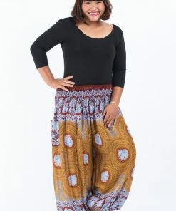 HaremPants.com Plus Size Mandala Elephant Women's Elephant Pants In Bronze
