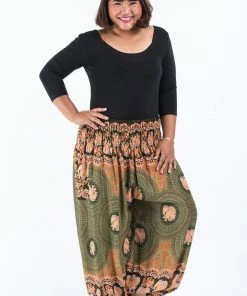 HaremPants.com Plus Size Mandala Elephant Women's Elephant Pants In Olive 11 HaremPants.com Plus Size Mandala Elephant Women's Elephant Pants In Olive