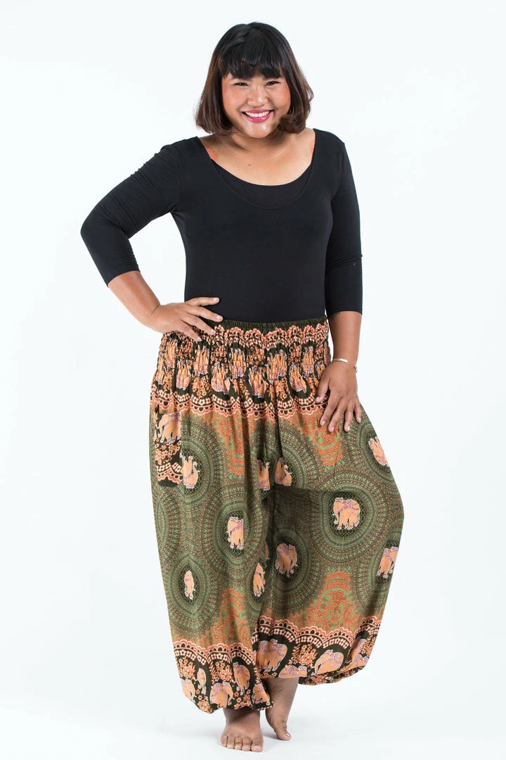 HaremPants.com Plus Size Mandala Elephant Women's Elephant Pants In Olive 7 HaremPants.com Plus Size Mandala Elephant Women's Elephant Pants In Olive
