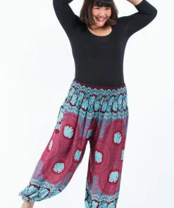 HaremPants.com Plus Size Mandala Elephant Women's Elephant Pants In Red