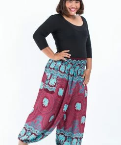 HaremPants.com Plus Size Mandala Elephant Women's Elephant Pants In Red