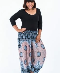 HaremPants.com Plus Size Mandala Elephant Women's Elephant Pants In Silver Gray