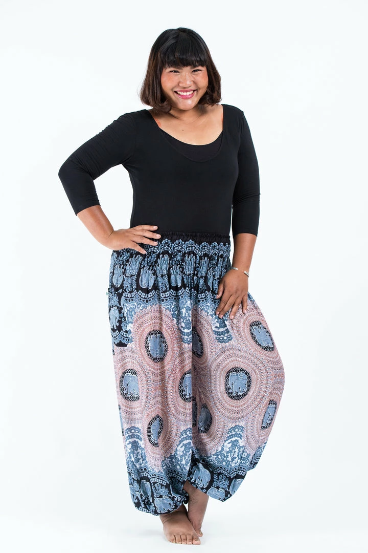HaremPants.com Plus Size Mandala Elephant Women's Elephant Pants In Silver Gray 3 HaremPants.com Plus Size Mandala Elephant Women's Elephant Pants In Silver Gray