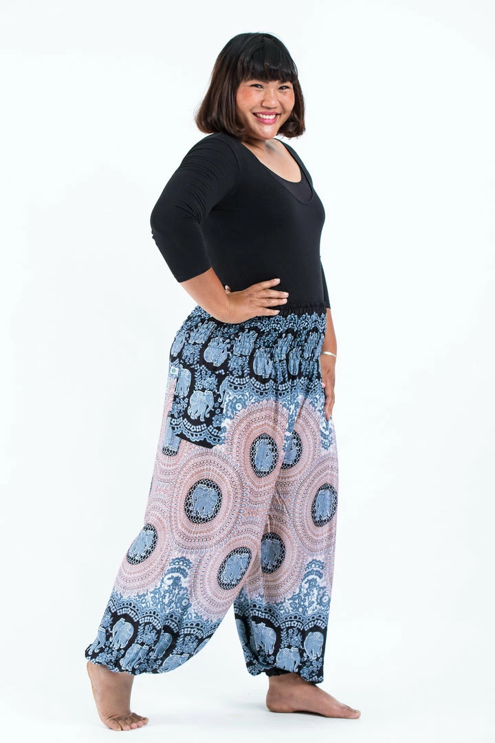 HaremPants.com Plus Size Mandala Elephant Women's Elephant Pants In Silver Gray 5 HaremPants.com Plus Size Mandala Elephant Women's Elephant Pants In Silver Gray