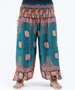 HaremPants.com Plus Size Mandala Elephant Women's Elephant Pants In Turquoise