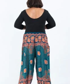 HaremPants.com Plus Size Mandala Elephant Women's Elephant Pants In Turquoise