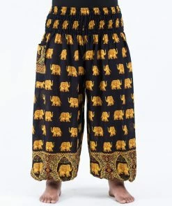 HaremPants.com Plus Size Golden Elephant Women's Elephant Pants In Black