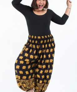 HaremPants.com Plus Size Golden Elephant Women's Elephant Pants In Black