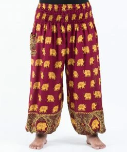 HaremPants.com Plus Size Golden Elephant Women's Elephant Pants In Maroon