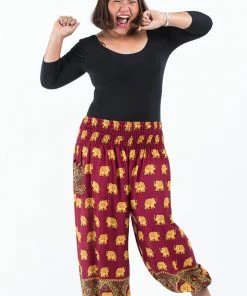 HaremPants.com Plus Size Golden Elephant Women's Elephant Pants In Maroon