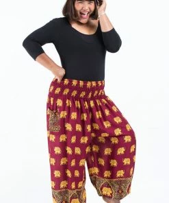 HaremPants.com Plus Size Golden Elephant Women's Elephant Pants In Maroon