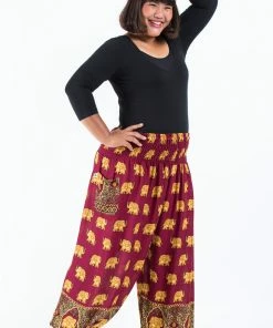 HaremPants.com Plus Size Golden Elephant Women's Elephant Pants In Maroon