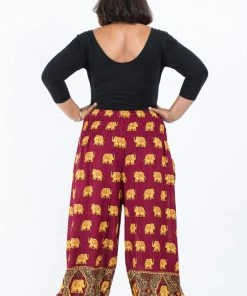 HaremPants.com Plus Size Golden Elephant Women's Elephant Pants In Maroon