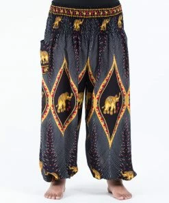 HaremPants.com Plus Size Peacock Elephant Women's Elephant Pants In Black