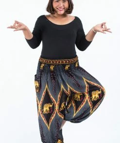 HaremPants.com Plus Size Peacock Elephant Women's Elephant Pants In Black