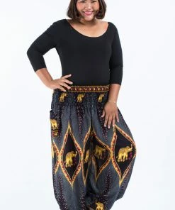 HaremPants.com Plus Size Peacock Elephant Women's Elephant Pants In Black