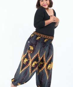 HaremPants.com Plus Size Peacock Elephant Women's Elephant Pants In Black