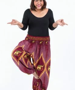 HaremPants.com Plus Size Peacock Elephant Women's Elephant Pants In Red