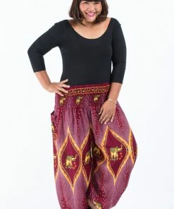 HaremPants.com Plus Size Peacock Elephant Women's Elephant Pants In Red