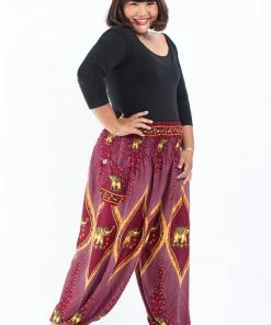 HaremPants.com Plus Size Peacock Elephant Women's Elephant Pants In Red