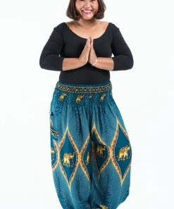 HaremPants.com Plus Size Peacock Elephant Women's Elephant Pants In Turquoise 11 HaremPants.com Plus Size Peacock Elephant Women's Elephant Pants In Turquoise
