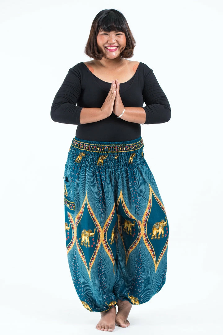 HaremPants.com Plus Size Peacock Elephant Women's Elephant Pants In Turquoise 7 HaremPants.com Plus Size Peacock Elephant Women's Elephant Pants In Turquoise