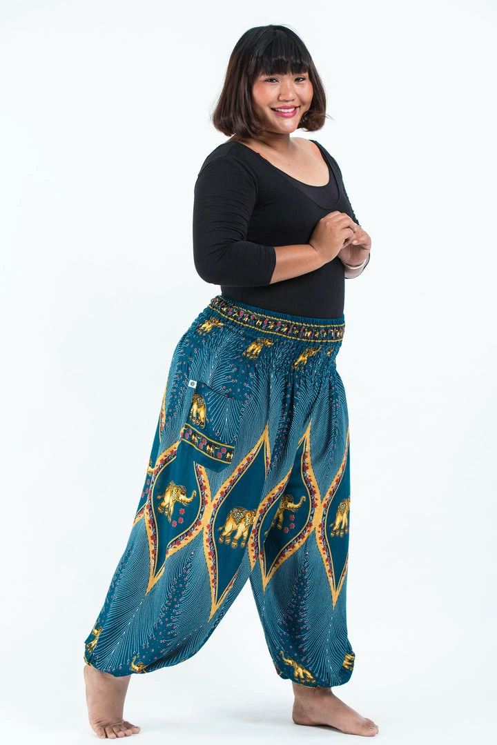HaremPants.com Plus Size Peacock Elephant Women's Elephant Pants In Turquoise 5 HaremPants.com Plus Size Peacock Elephant Women's Elephant Pants In Turquoise