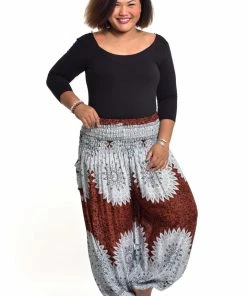 HaremPants.com Plus Size Marble Mandalas Women's Harem Pants In Brown