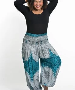 HaremPants.com Plus Size Marble Mandalas Women's Harem Pants In Turquoise