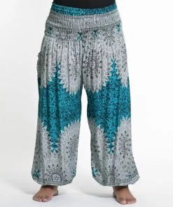 HaremPants.com Plus Size Marble Mandalas Women's Harem Pants In Turquoise