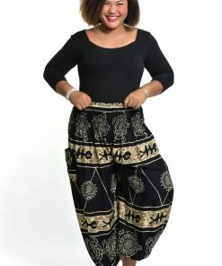 HaremPants.com Plus Size Turtle Print Women's Harem Pants In Gold