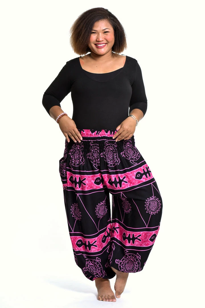 HaremPants.com Plus Size Turtle Print Women's Harem Pants In Pink 3 HaremPants.com Plus Size Turtle Print Women's Harem Pants In Pink