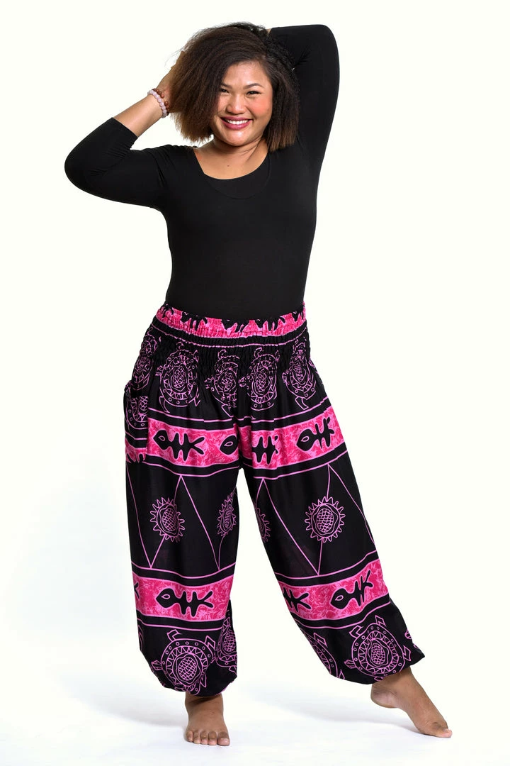 HaremPants.com Plus Size Turtle Print Women's Harem Pants In Pink 5 HaremPants.com Plus Size Turtle Print Women's Harem Pants In Pink