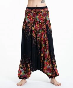HaremPants.com Women's Floral Jumpsuit Harem Pants In Black