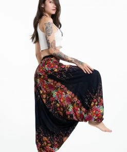 HaremPants.com Women's Floral Jumpsuit Harem Pants In Black